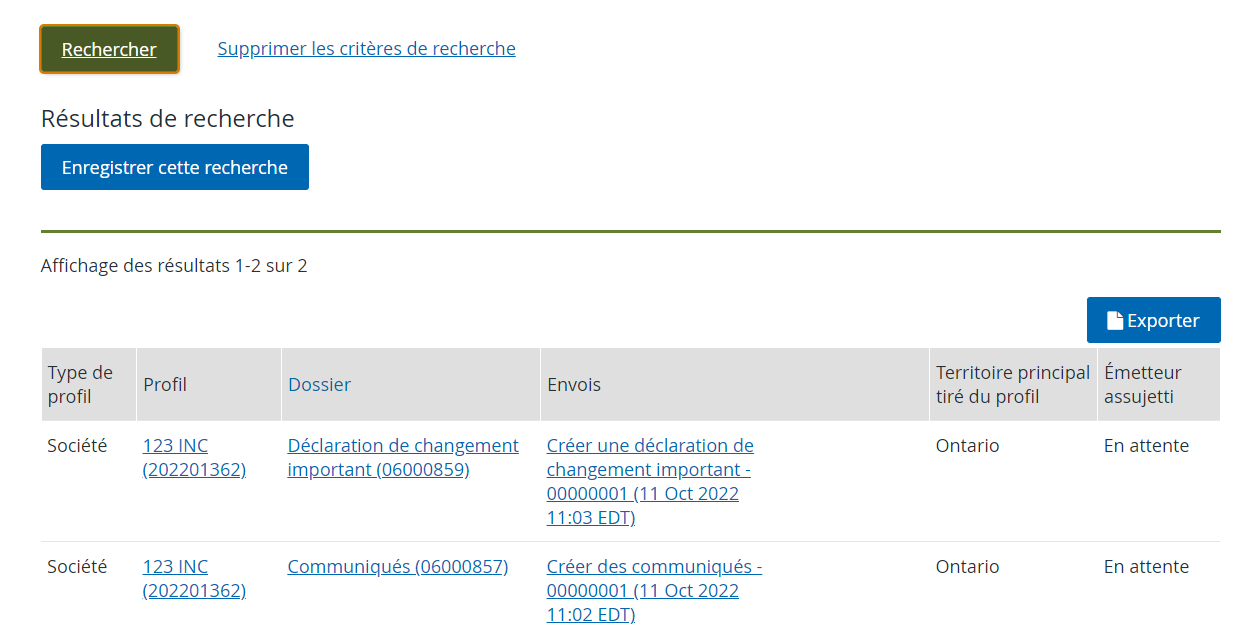 Criteres de recherche et resultats Criteres de recherche et resultats